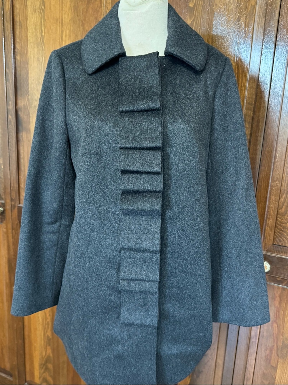 J Crew Gray Wool Ruffle Front Coat Charcoal Ribbon Winter Jacket 17983 Size 4